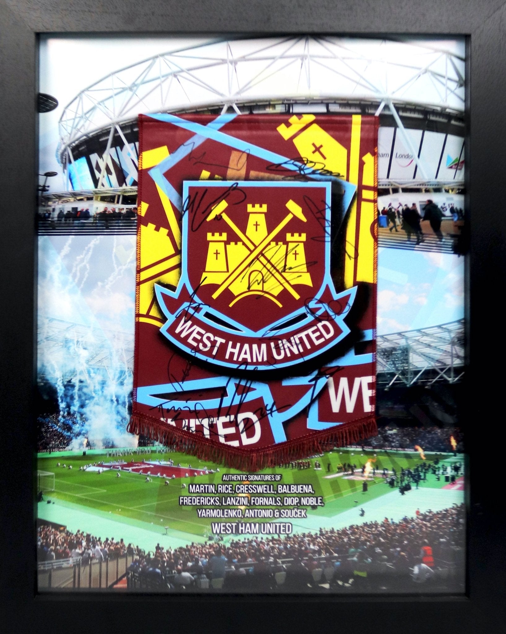 West Ham Signed Penant Framed Display - Memorabilia Framers Shop